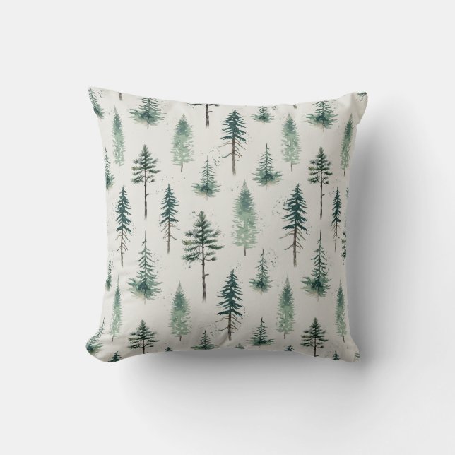 Watercolor Christmas Trees Holiday Pattern Cushion (Front)