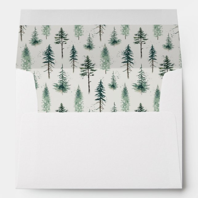 Watercolor Christmas Trees Holiday Pattern Envelope (Back (Bottom))