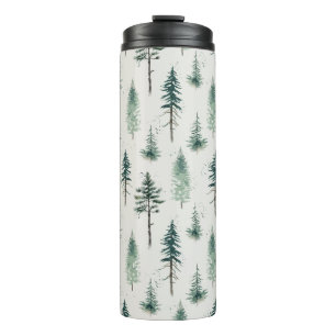 Watercolor Christmas Trees Holiday Pattern Thermal Tumbler