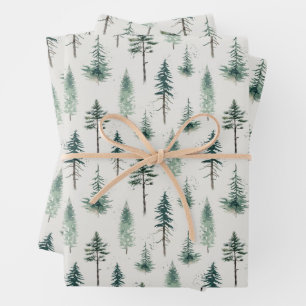 Watercolor Christmas Trees Holiday Pattern Wrapping Paper Sheet