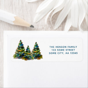 Watercolor Christmas Trees Holiday Return Address