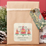 Watercolor Christmas Trees Homemade for You Square Sticker<br><div class="desc">Beautiful watercolor Christmas trees topped with a gold star on ivory stripes accent these square stickers with Merry and Bright,  Homemade for You,  and your name in chic lettering. MATCHING items in our collection.</div>