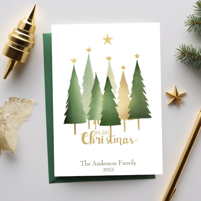 Watercolor Christmas Trees Minimalist Elegant  Holiday Card (Watercolor Christmas Trees Minimalist Elegant Holiday Card)