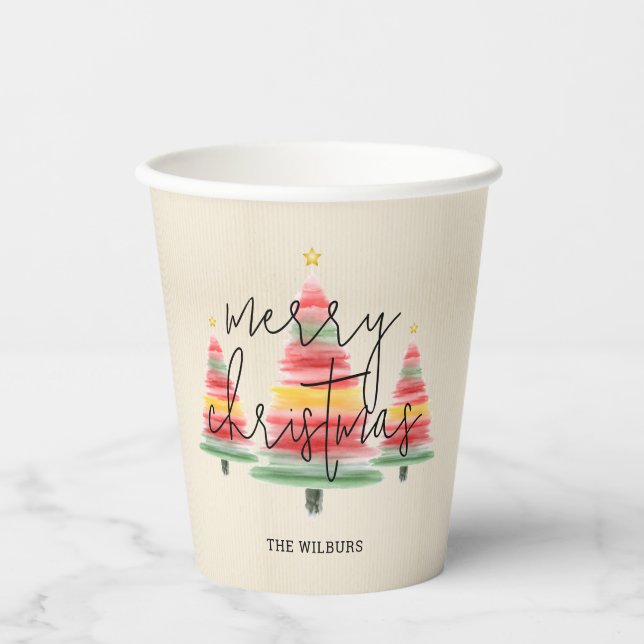 Watercolor Christmas Trees Paper Cups (Front)