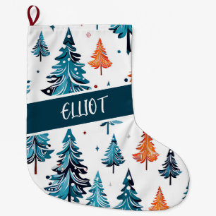 Watercolor Christmas Trees Personalised  Large Christmas Stocking