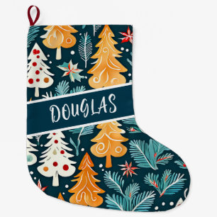 Watercolor Christmas Trees Personalised Large Christmas Stocking