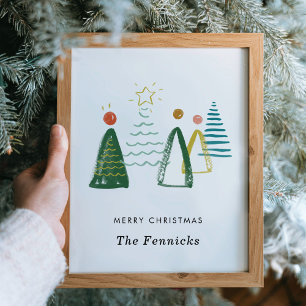 Watercolor Christmas Trees Personalised Wall Art