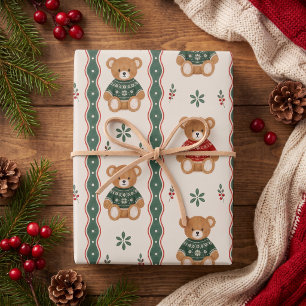 Watercolor Christmas Trees Ribbons & Plaid Pattern Wrapping Paper Sheet
