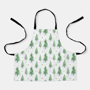 Watercolor Christmas Trees Seamless Pattern Apron
