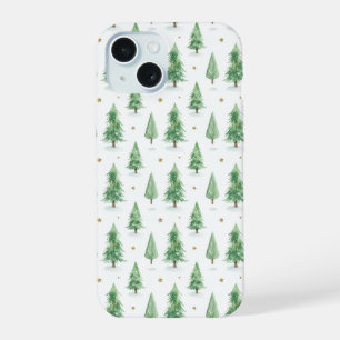 Watercolor Christmas Trees Seamless Pattern iPhone 15 Case
