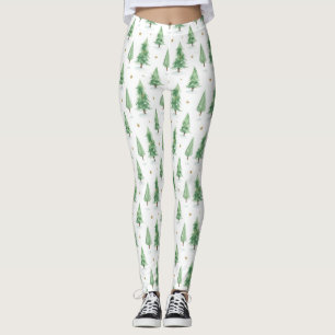 Watercolor Christmas Trees Seamless Pattern Leggings