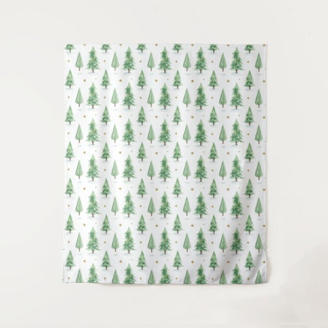 Watercolor Christmas Trees Seamless Pattern Tapestry (Front)
