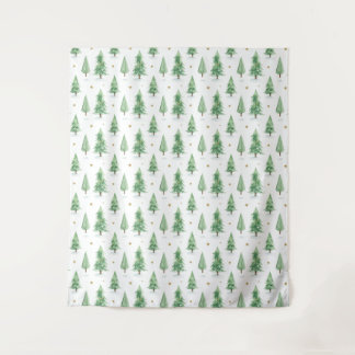 Watercolor Christmas Trees Seamless Pattern Tapestry