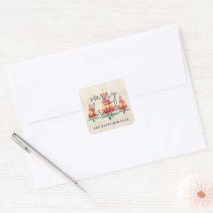 Watercolor Christmas Trees Square Sticker