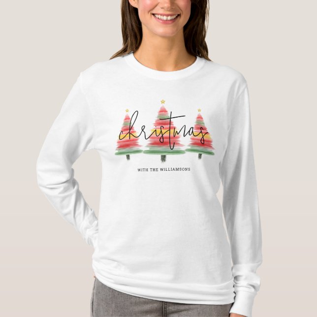 Watercolor Christmas Trees T-Shirt (Front)