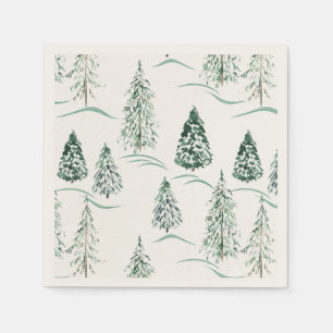 Watercolor Christmas trees. Winter forest. Napkin
