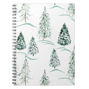 Watercolor Christmas trees. Winter forest.  Notebook