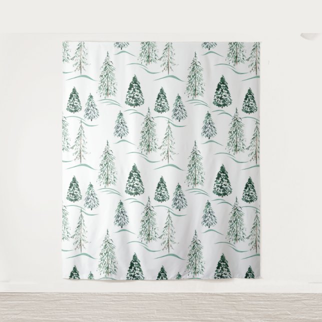 Watercolor Christmas trees. Winter forest. Tapestry (Front)
