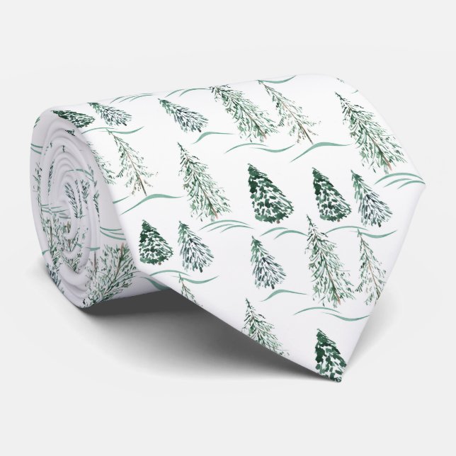 Watercolor Christmas trees. Winter forest. Tie (Rolled)