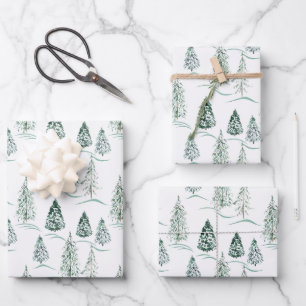 Watercolor Christmas trees. Winter forest. Wrapping Paper Sheet