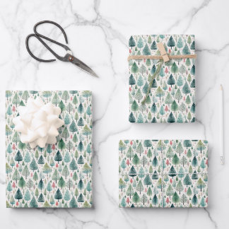 Watercolor Christmas Trees Wrapping Paper Sheet