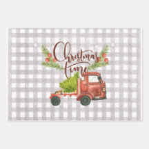 Watercolor Christmas Truck Wrapping Paper Set of 3