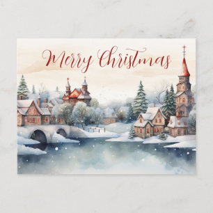 Watercolor Christmas Village Postcard! Postcard