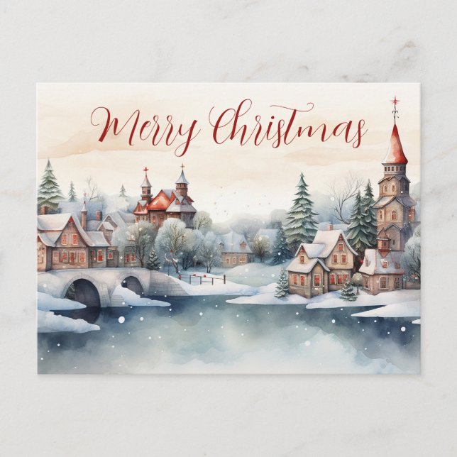 Watercolor Christmas Village Postcard! Postcard (Front)