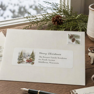 Watercolor Christmas Village Sleigh Scene