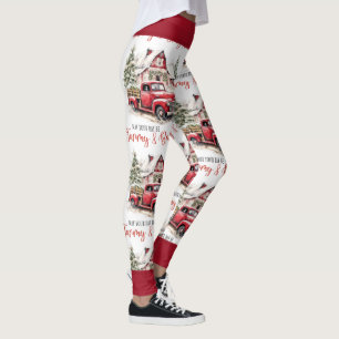 Watercolor Christmas Vintage Truck and Barn  Leggings