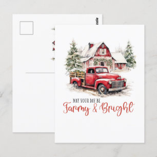Watercolor Christmas Vintage Truck and Barn Postcard