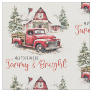 Watercolor Christmas Vintage Truck and Bern Fabric