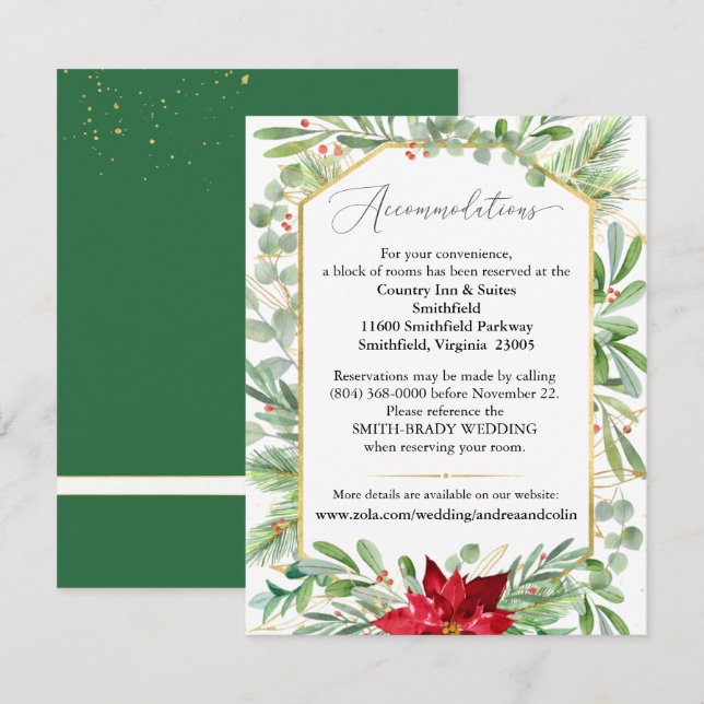Watercolor Christmas Wedding Accommodations Card (Front/Back)