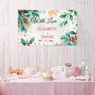 Watercolor Christmas Wedding Banner with Holly 