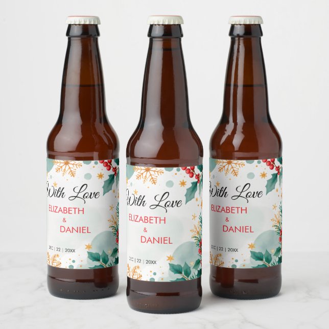 Watercolor Christmas Wedding Beer Bottle Labels (Bottles)