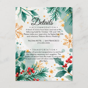 Watercolor Christmas Wedding Details Card 