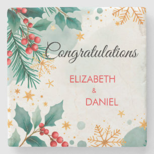Watercolor Christmas Wedding Stone Coaster
