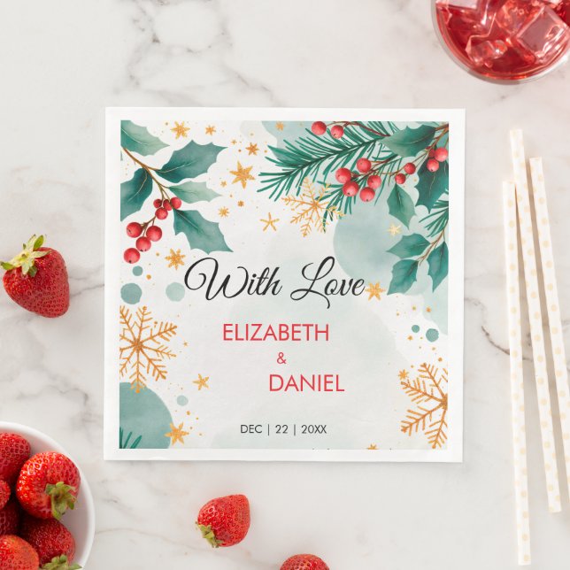 Watercolor Christmas Wedding with Holly Napkin (Insitu)