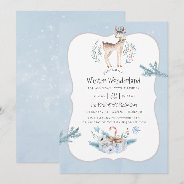 Watercolor Christmas Winter Holiday Birthday Invitation (Front/Back)