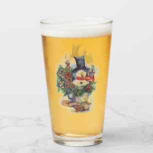 Watercolor Christmas winter snowman tree branch Ne Glass