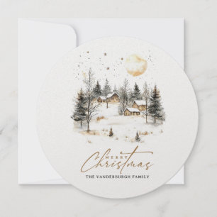 Watercolor Christmas Winter Village Photo Holiday Card