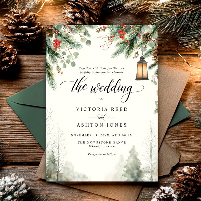 Watercolor Christmas Winter Wedding Invitation (Creator Uploaded)