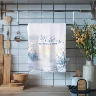 Watercolor Christmas Winter Wonderland Tea Towel