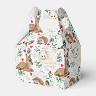 Watercolor Christmas Woodland Animals, Pinecones Favour Box