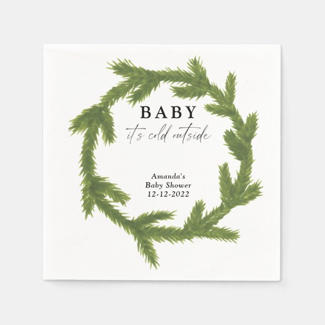 Watercolor Christmas wreath baby shower Napkin (Front)