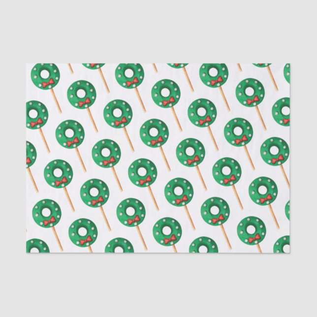 Watercolor Christmas Wreath Cake Pops Tissue Paper (Front)