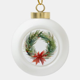 Watercolor Christmas Wreath  Ceramic Ball Christmas Ornament