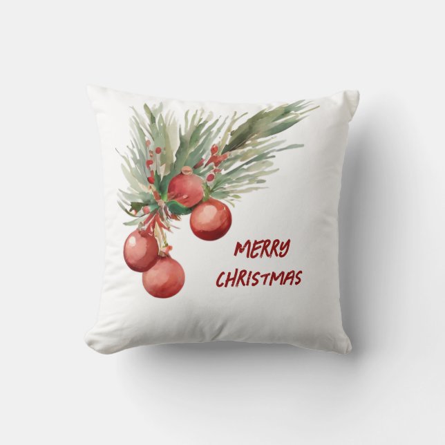 Watercolor Christmas Wreath  Cushion (Front)