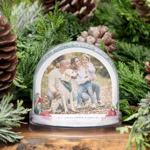 Watercolor Christmas Wreath Family Photo Christmas Snowglobe