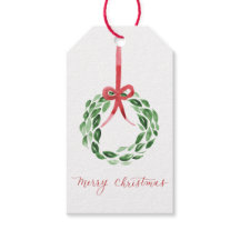 Watercolor Christmas Wreath Gift Tag